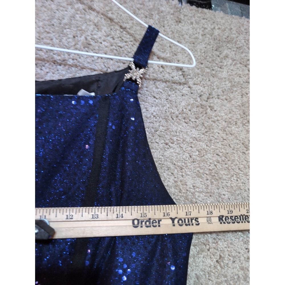 Betsy & Adam Vintage Blue Sequin Gown Rhinestone Strap Formal Dress Size 12 - Picture 5 of 12